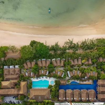 an aerial view of a resort by the beach at Tup Kaek Sunset Beach Resort-SHA Plus in Tab Kaek Beach