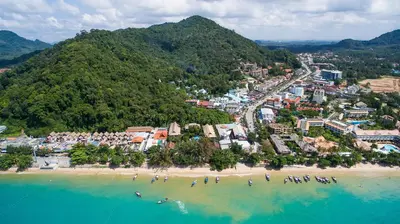an aerial view of a beach with a group of people at Aonang Princeville Villa Resort & Spa - GHA WellHotel-Halal Certified, Krabi, Thailand in Ao Nang Beach