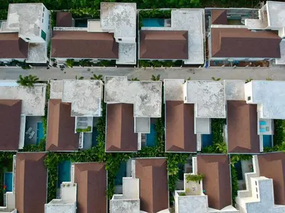 an overhead view of a group of houses at Ka villa private pool & maid by Lofty in Rawai Beach