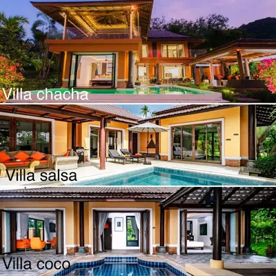 abefore and after picture of a house with a swimming pool at VILLA Chacha VILLA Coco RESORT APOLLONIA in Ko Yao Noi
