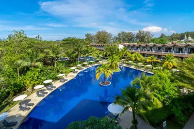 an aerial view of the resort with a large swimming pool at Sunprime Kamala Beach in Kamala Beach