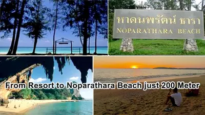 a collage of pictures of a beach with a sign at Mild Garden View Resort in Ao Nang Beach