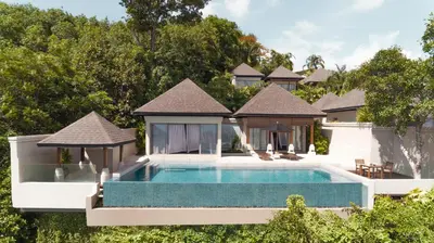 an aerial view of a villa with a swimming pool at The Pavilions Phuket in Bang Tao Beach