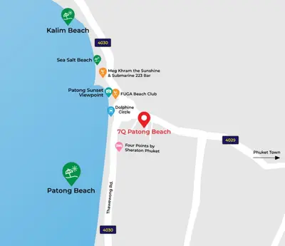 a map of the no parking beach area at 7Q Patong Beach Hotel in Patong Beach