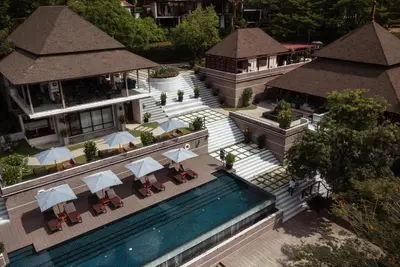 an aerial view of a house with a swimming pool at Villa Zolitude Resort & Spa - SHA Extra Plus in Chalong