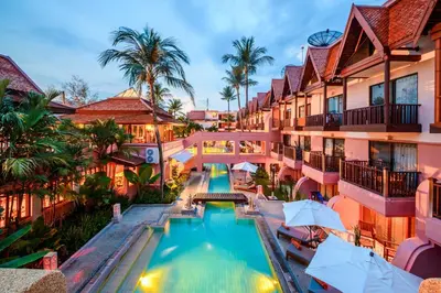 an aerial view of a resort with a swimming pool at Seaview Patong Hotel - SHA Plus in Patong Beach