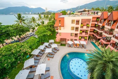 an aerial view of a resort with a swimming pool at Seaview Patong Hotel - SHA Plus in Patong Beach