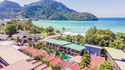 an aerial view of the resort and the ocean at Phi Phi Anita Resort in Phi Phi Don