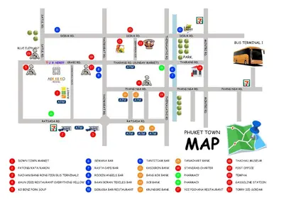 a map of the marriott town map at Aekkeko hostel in Phuket Town
