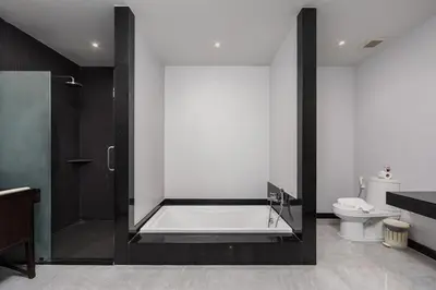 a bathroom with a shower and a toilet at VILLA ATA Private Pool Nai harn beach in Nai Harn Beach