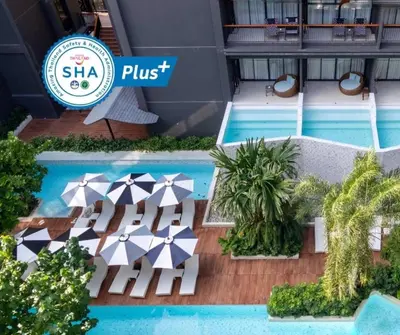 a view of the pool at the shka plus hotel at Panan Krabi Resort in Ao Nang Beach