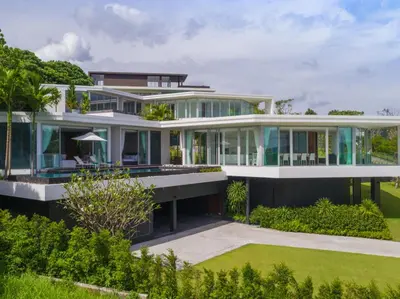 an aerial view of a house with a garden at Villa Abiente in Thalang