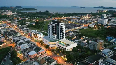an overhead view of a city at night at Royal Phuket City Hotel in Phuket Town