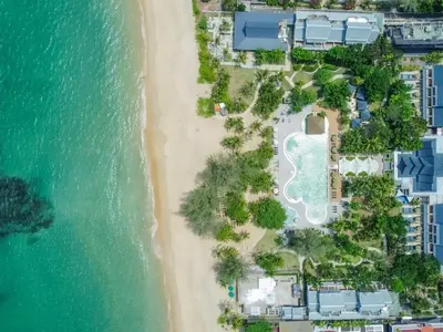 an aerial view of a beach and the ocean at Natai Beach Resort in Natai Beach