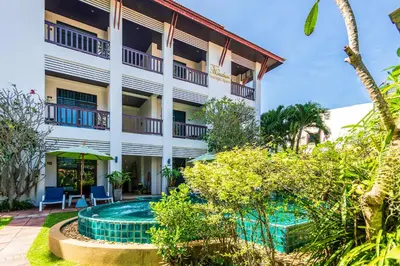 a view of the hotel from the garden at Phuket Monaburi Boutique Hotel in Rawai Beach