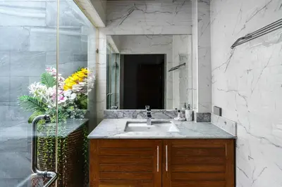 a bathroom with a sink and a mirror at Nenuphar Villa by G Estate in Rawai Beach