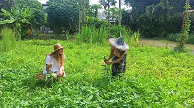 two women standing in a field of tall grass at Phuket Nonnita Boutique Resort - SHA Plus in Phuket Town