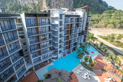 an aerial view of a resort with a swimming pool at Sea Seeker Krabi Resort in Ao Nang Beach