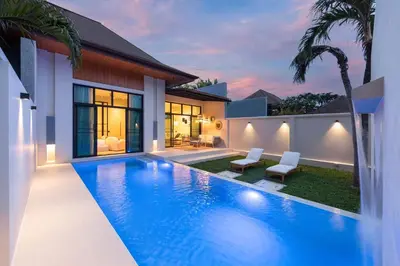 a swimming pool in the backyard of a house at VILLA MIOS Private Pool 3 min Nai Harn Beach in Nai Harn Beach