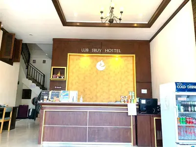 a store with a counter in a room at Lub Sbuy Hostel in Phuket Town