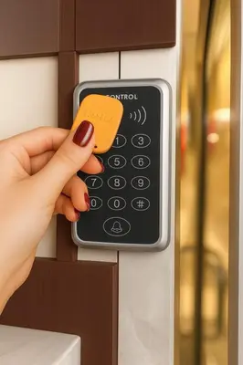 a hand holding a remote control in a refrigerator at Happy Fish Guesthouse in Patong Beach
