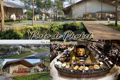 a collage of three pictures of a food restaurant at The Residence Bantao Villa unit 121 in Bang Tao Beach