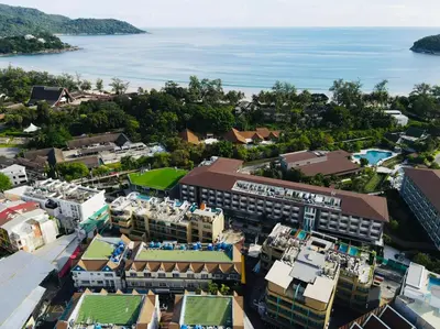 an aerial view of a city with the ocean at Must Sea Hotel - SHA Hotel in Kata Beach