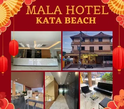 a collage of photos of a hotel katta beach at Mala Hotel in Kata Beach