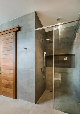 a shower with a glass door in a bathroom at Villa Palavee (B1) in Ao Nang Beach