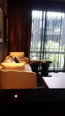 a bedroom with two beds and a large window at Modern Luxury King Suite Pool View Sauna 57sqm in Rawai Beach