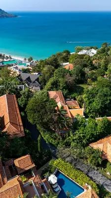 an aerial view of houses and the ocean at Katamanda Kata View villa E5 near kata Noi Beach in Kata Beach