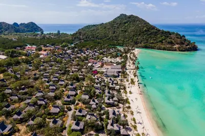an aerial view of a resort on the beach at SAii Phi Phi Island Village in Phi Phi Don