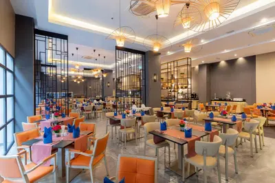 a rendering of a restaurant with tables and chairs at WOOVO Phuket Patong - by Swandor in Patong Beach