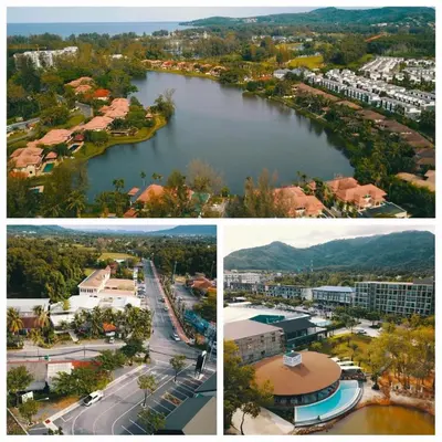 a collage of photos of a city and a river at The Aristo by Holy Cow, 2-BR, 60 m2, pool view in Surin Beach