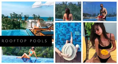 a collage of photos of a woman in a pool at Phoenix Hotel Karon Beach in Karon Beach