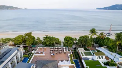 an aerial view of the beach from a resort at La Flora Resort Patong in Patong Beach