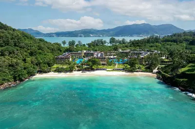 an aerial view of a resort on a beach at Phuket Marriott Resort & Spa, Merlin Beach in Patong Beach