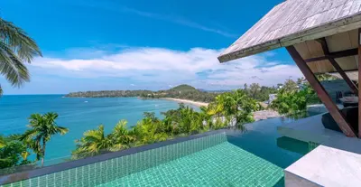 a view of the ocean from a resort infinity pool at Surin Beach Oceanfront Villa with Ocean and Beach views in Surin Beach