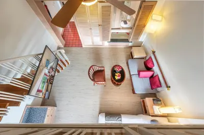 an overhead view of a living room and dining room at Chada Thai Village in Ao Nang Beach
