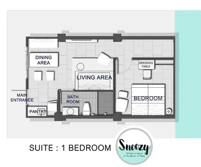 a floor plan of a bedroom apartment at Snoozy Guesthouse in Phuket Town