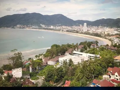 a view of a city and a beach with a town at Baan Heaven / Patong Beach Pool Villa Sleeps up to 15 in Patong Beach