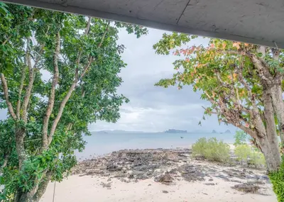 a view of a beach with trees and the ocean at The Parlour Krabi in Klong Muang Beach