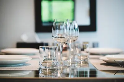a group of wine glasses sitting on a table at The Infinity Private Pool Villa in Phuket Town
