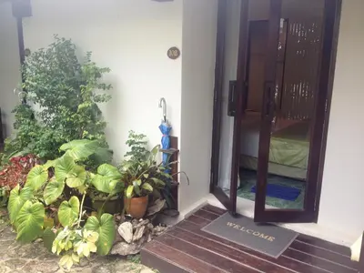 a door to a room with a bunch of plants at Bliss Resort Krabi in Klong Muang Beach