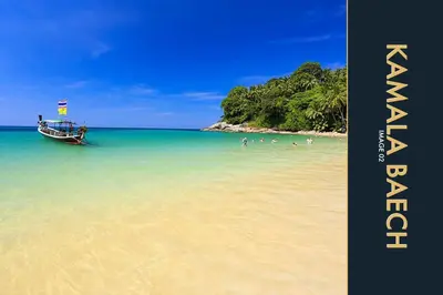 a boat on a beach with people in the water at 3 BR Amazing Condo with Private Rooftop Pool in Kamala Beach