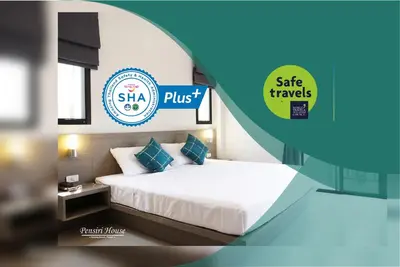 a poster of a bedroom with a bed and a sale tracker at Pensiri House - SHA Extra Plus in Nai Yang Beach