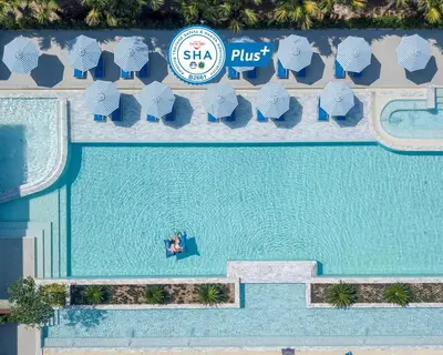 an overhead view of a pool at a resort at Seabed Grand Hotel Phuket in Phuket Town