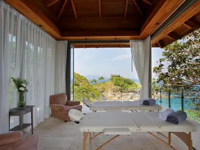 a hospital room with a view of the ocean at Villa Minh in Kamala Beach