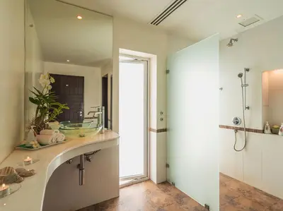 a bathroom with a sink and a shower at Katamanda - Villa Amanzi by Elite Havens in Kata Beach