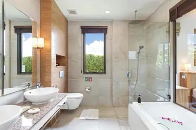 a bathroom with a tub and a toilet and a sink at Resort Boutique 2BR Villa Dalaa 4, Private Pool, Full Service, 5 min Drive Kamala Beach in Kamala Beach
